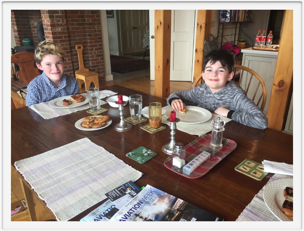 John and Reid Eating Cookies at Breakfast  